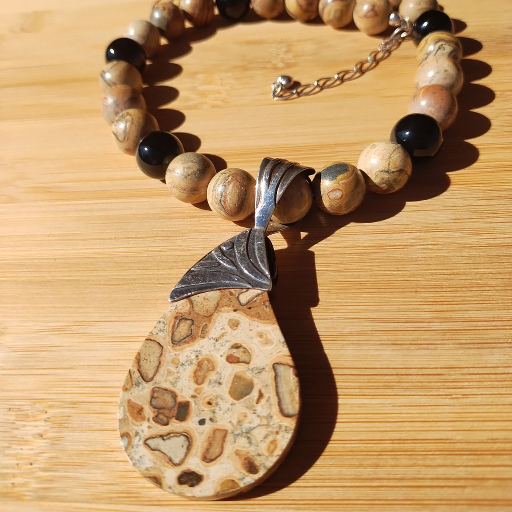 Jay King Dtr Mine Finds Jasper Onyx Necklace Large Pendant Set 925 Sterling Silv 99$